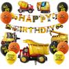 Construction Vehicle Theme Cartoon Excavator Aluminum Film First Birthday Digital Balloon Flag Set