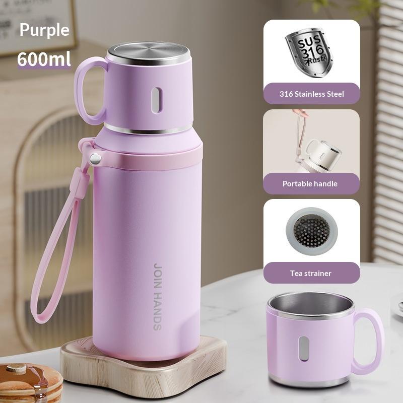 

New Thickened Stainless Steel Tea And Water Separation Thermos Cup Large Capacity Household Water Cup Portable Water Bottle one size фіолетовий