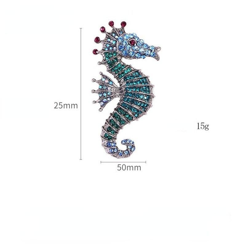 3 Colors Elegant Ladies Shiny Rhinestone Seahorse Brooches Retro Luxury Sparkling Sea Animal Casual Brooch Pins Gifts For Women