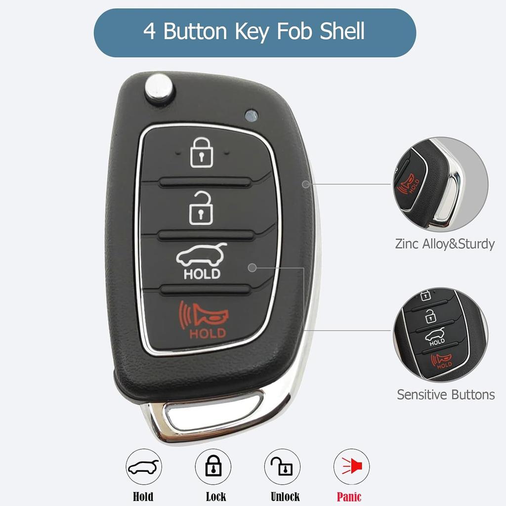 Replacement Key Fob Case fit for Hyundai Sonata Santa Fe Flip Key Remote Control Key Fob Shell