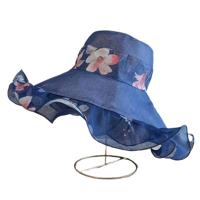Double-sided mom hat fashion wave along beach hat ladies summer outdoor sun protection cotton and linen foreign gas bucket hat