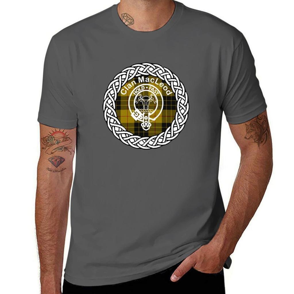 Clan Macleod Surname Last Name Tartan Crest Badge Tshirt Work Basic Short Sleeve Top