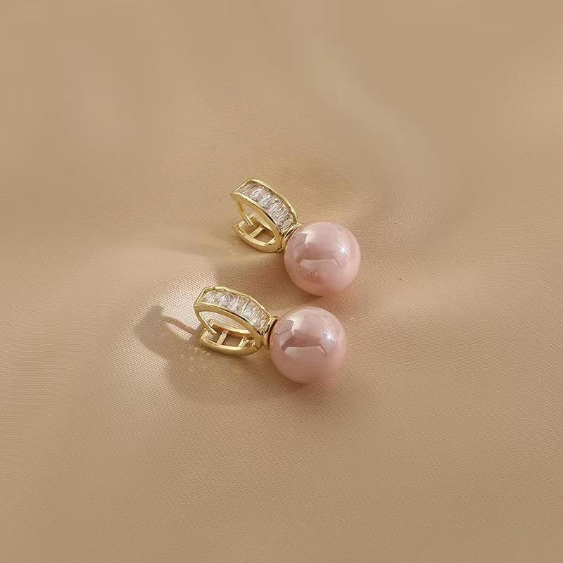 Pink Pearl Zircon U-Shaped Ear Cuffs - Geometric Design Pearl Slimming Earrings