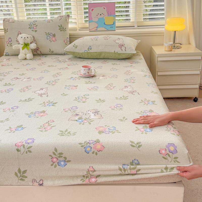 Winter Neuprodukt Milchsamt Spannbettlaken Einzelstück Bedrucktes Design Plus Samt Spannbettlaken Zuhause Schlafzimmer Rundum-Spannlaken Verrutschsicher