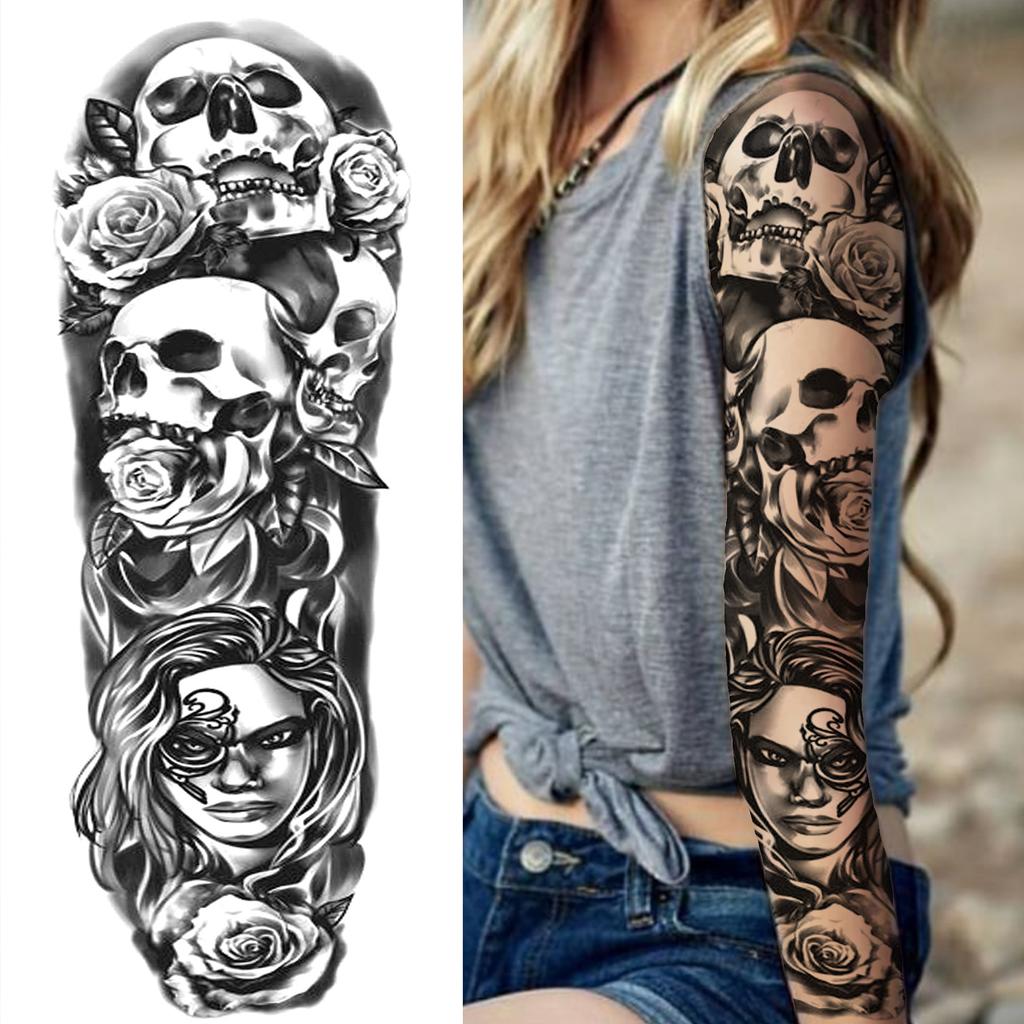 1 Foglio Tatuaggi Temporanei Finti Manica Lunga Per Donne Uomini Leone Tigre Fiore Lupo Maori Tatuaggio Adesivo Braccio Gamba Trasferimento ad Acqua Fai da Te