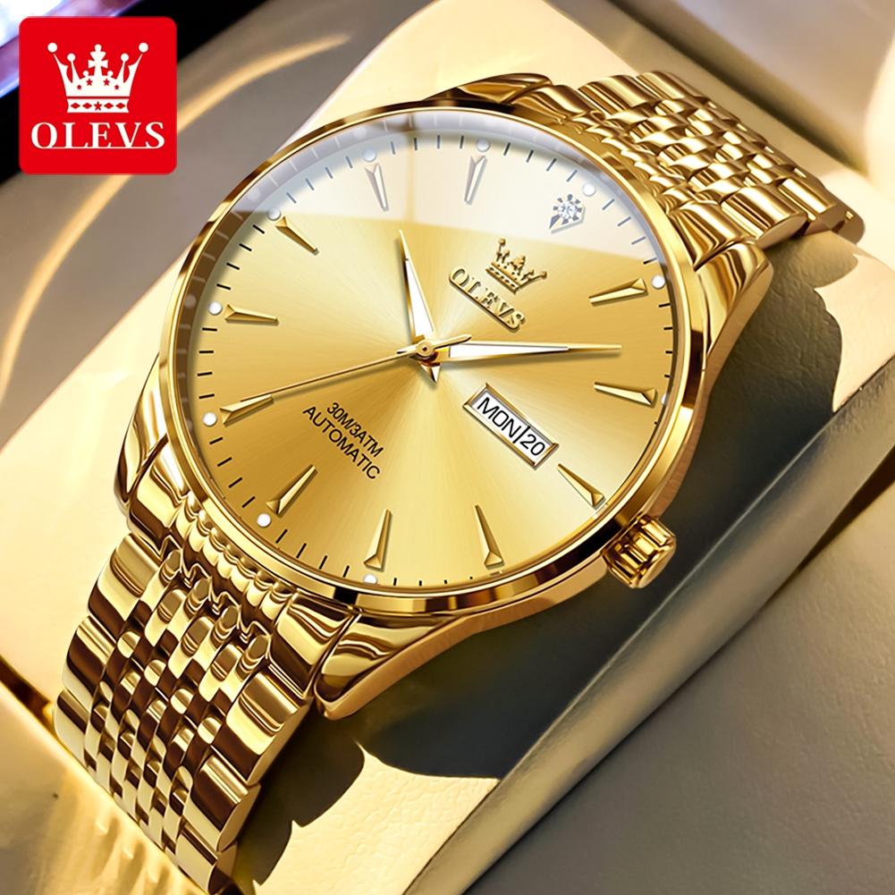 OLEVS 6635 Herrenuhr Automatikwerk Mechanische Armbanduhr Kalender Original Echte Uhr