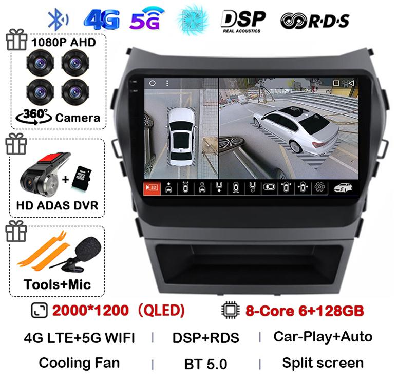 Android 14 Auto Carplay Car Radio For Hyundai Santa Fe 3 Ix45 2013 2014 2015 2016 2017 GPS Stereo Multimedia Player 360 Camera