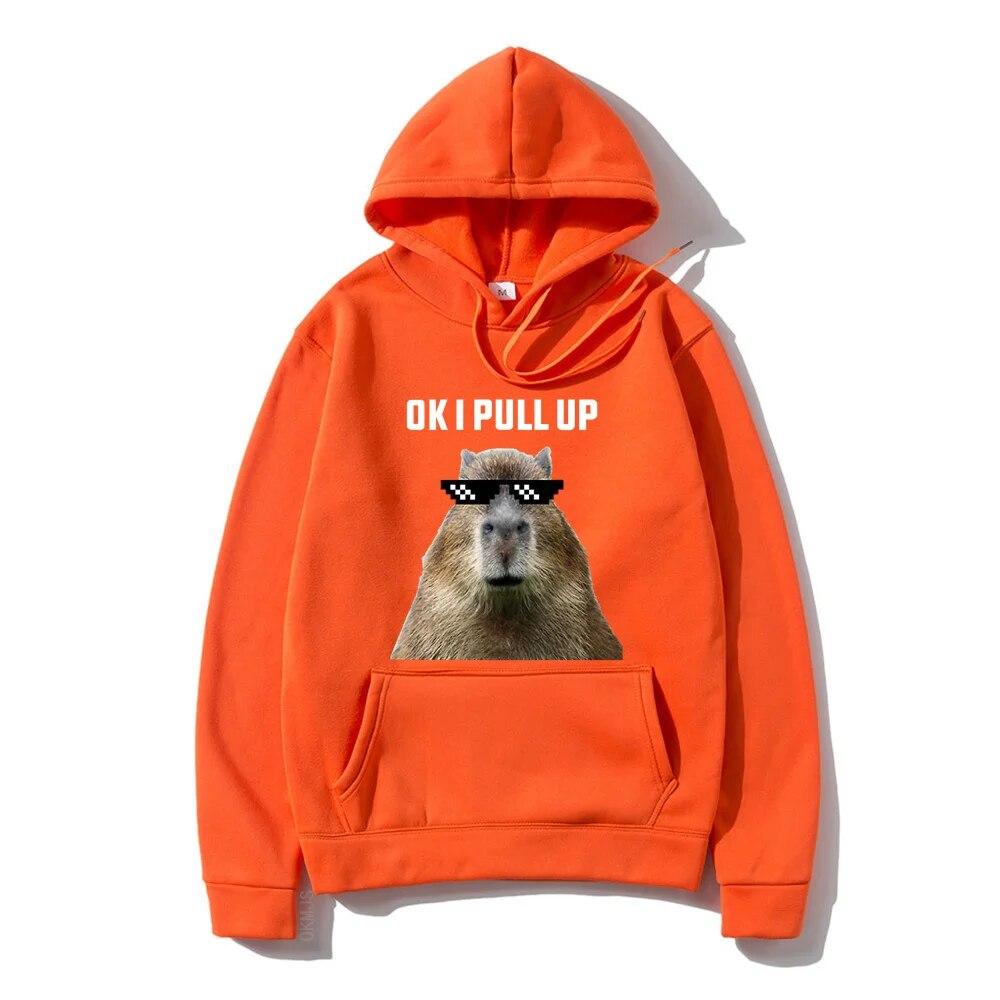 Funny Ok I Pull Up Capybara Print Hoodie Unisex's Casual Oversized Hooded Sweatshirts Gothic Pullovers Hot sell Clothes for Unisex