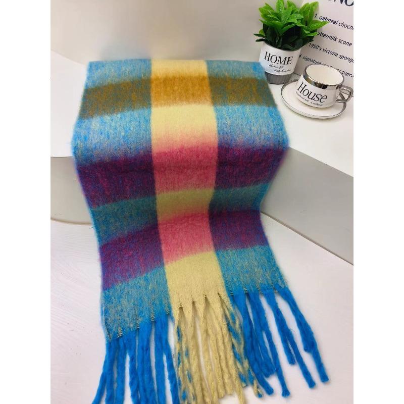 Winter Colorful Macaron Thickened Mohair Soft Waxy Fluffy Scarf Autumn and Winter Cold Protection Plush Shawl Scarf