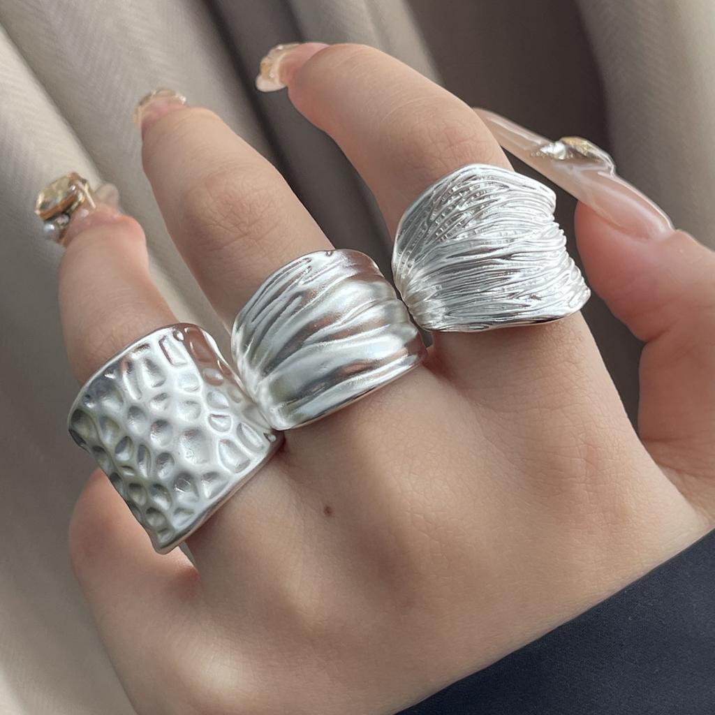 925 Sterling Silver Rings For Women Geometric Fine Jewelry Finger Adjustable Simple Dots Wide Ring For Party Birthday Gift