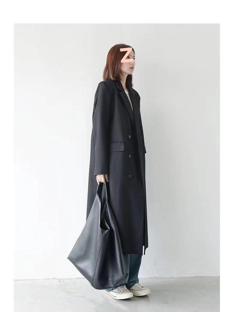 High-End Grå Extra Lång Dam Trenchcoat i Kostymstil - Höst/Vinter 2025 Ny Populär Brittisk Retro Överrock