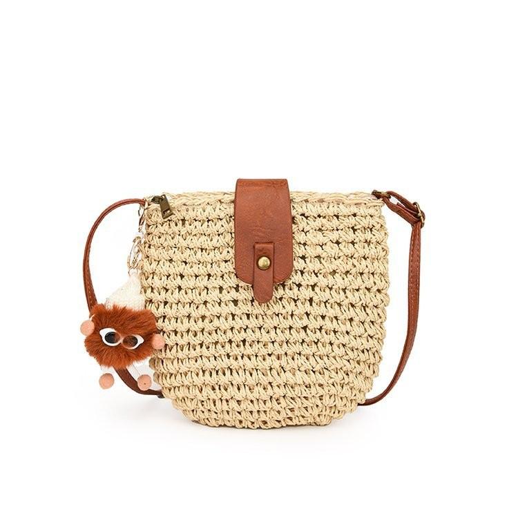 Ielgy Woven Straw Bag Niche Design Fashion Seaside Beach Mobile Phone Bag Shoulder Crossbody Female Bag