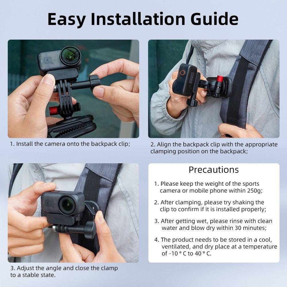 360 Rotatable Backpack Clip Clamp for DJI Osmo Nano/360/Pocket3/Insta360 Ace Pro