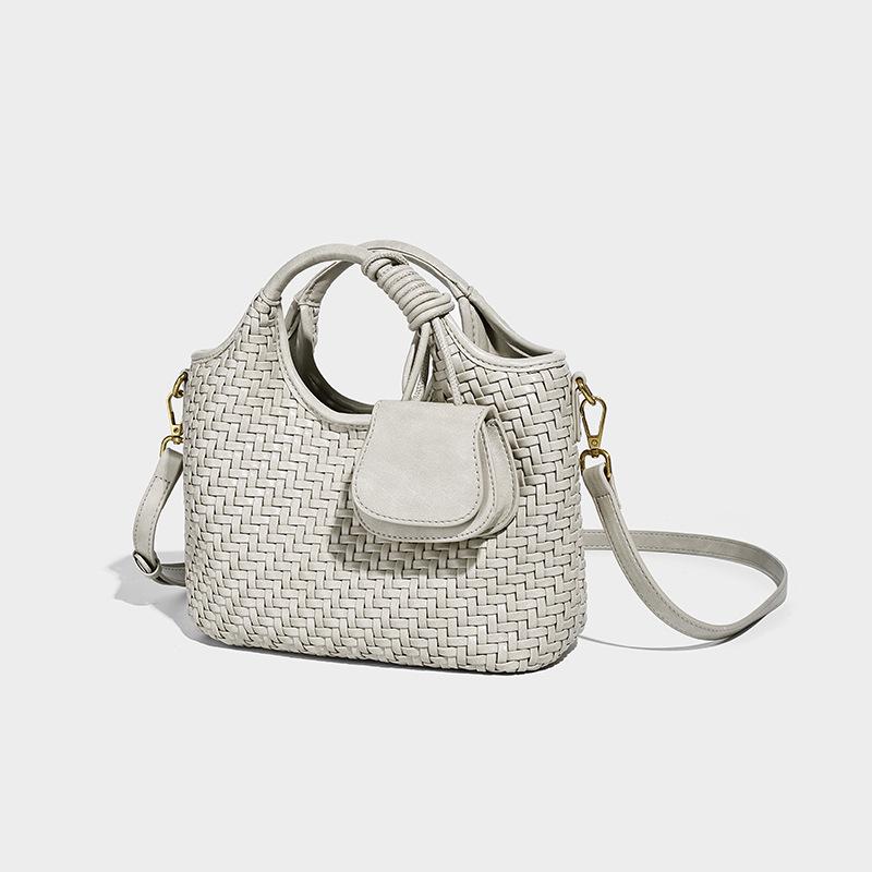 Handwoven High-end Vegetable Basket Handbag for Women 2025 New Fashion Mother and Child Bucket Bag Single Shoulder Crossbody Bag