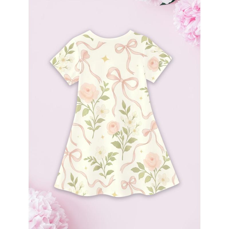 Girls' Summer Fashion Short-Sleeve Cute Casual Dress, 3D Printed Casual Dress, A Gift for Children,