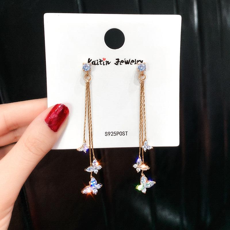 New Fashion Women Crystal Butterfly Drop Earrings Female Elegant Long Tassel Dangle Earrings 2020 Statement Party Jewelry Gift