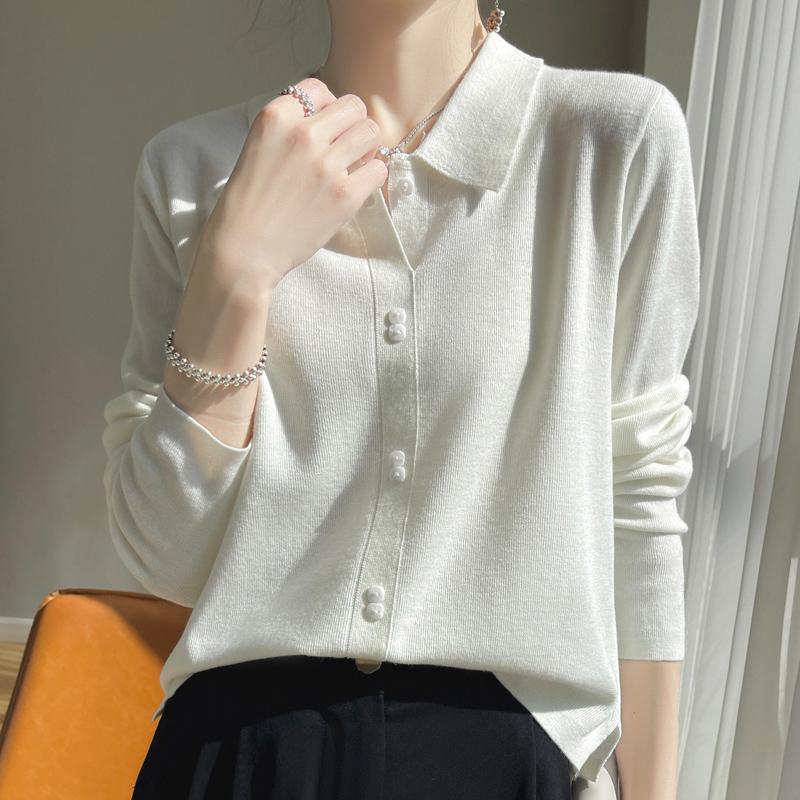 Women's worsted wool cardigan Qinghe cashmere 50% wool 50% mulberry silk women's autumn and winter cashmere cardigan soft and warm