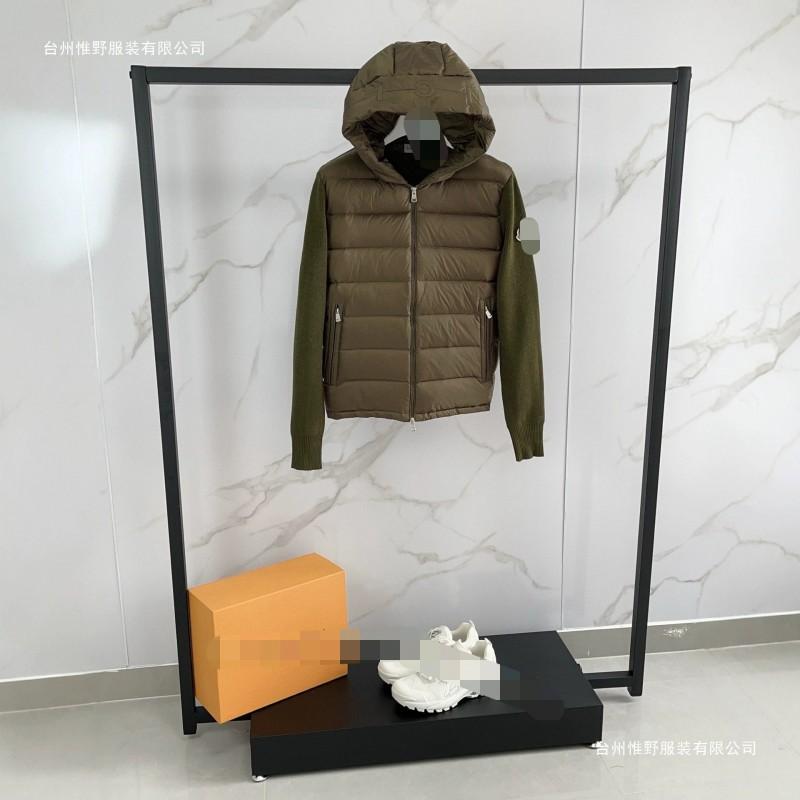 Unisex Hooded Down Jacket With Knit Panel Detail Warm Windproof Winter Coat Men Women