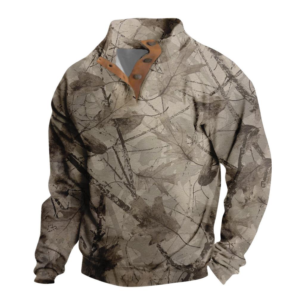 Herren Casual Fashion Weihnachtsdruck Kapuzenpullover Breiter Herren Loose Button Stand Collar Kapuzenpullover