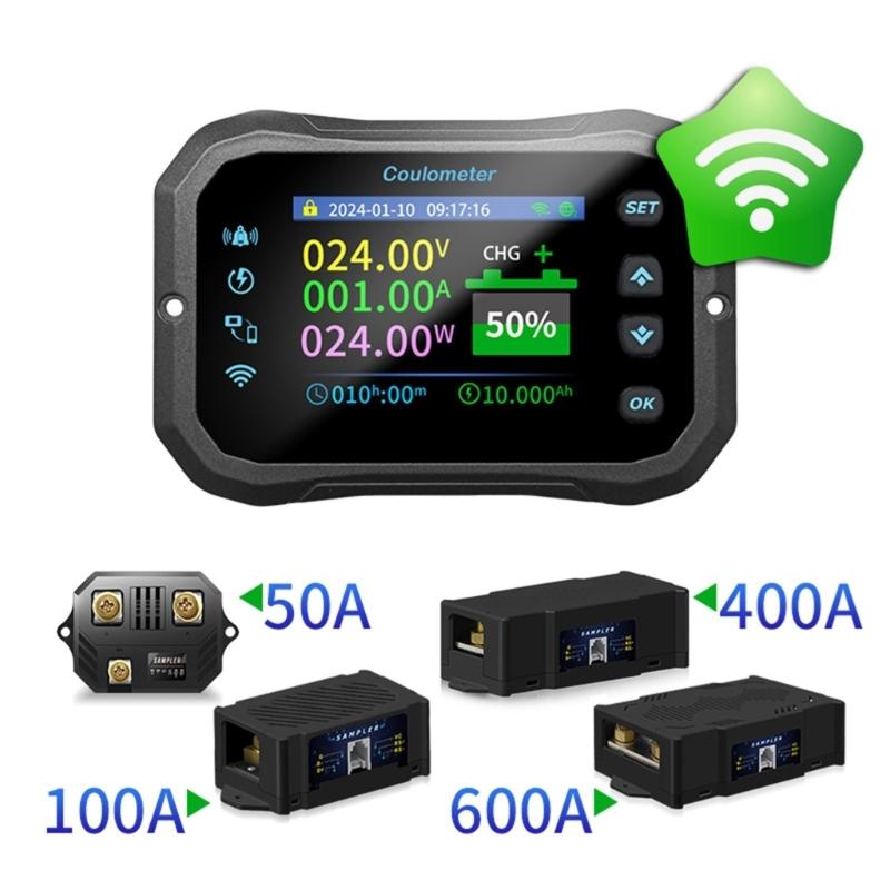 1 Set Battery Coulomb Counter Power Volt Ammeter for Lithium Batteries with Intelligent Safe Features Cable Included