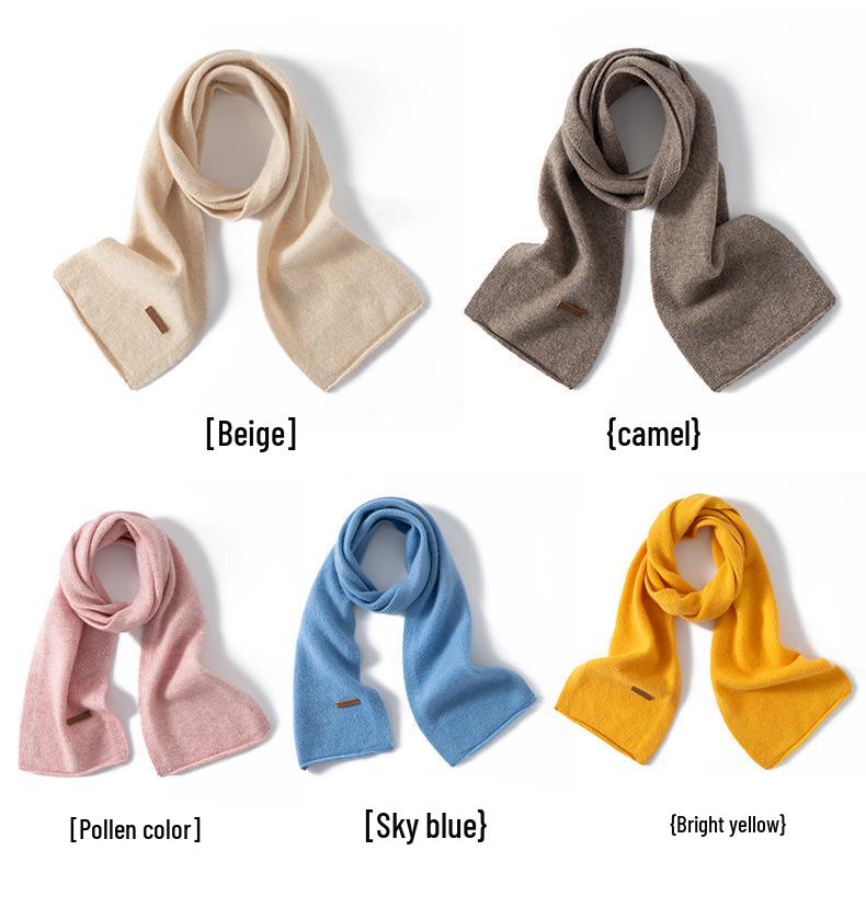 Unisex 35% Cashmere Knit Scarf - Solid Color Neck Warmer