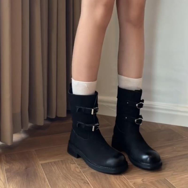 British Style Ankle Boots New Autumn Retro Belted High-Cut Knight Boots Fashionable Versatile Polyurethane Insole Fashion Boots