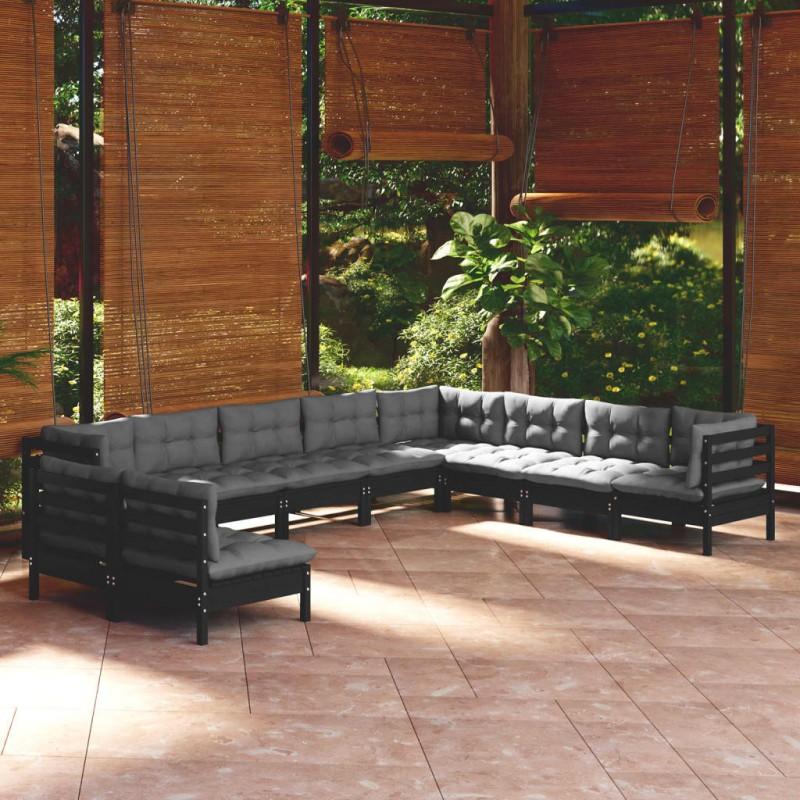 Day and Night - Day and Night Garden Furniture 10 Pieces and Cushions Black Solid Pine Wood