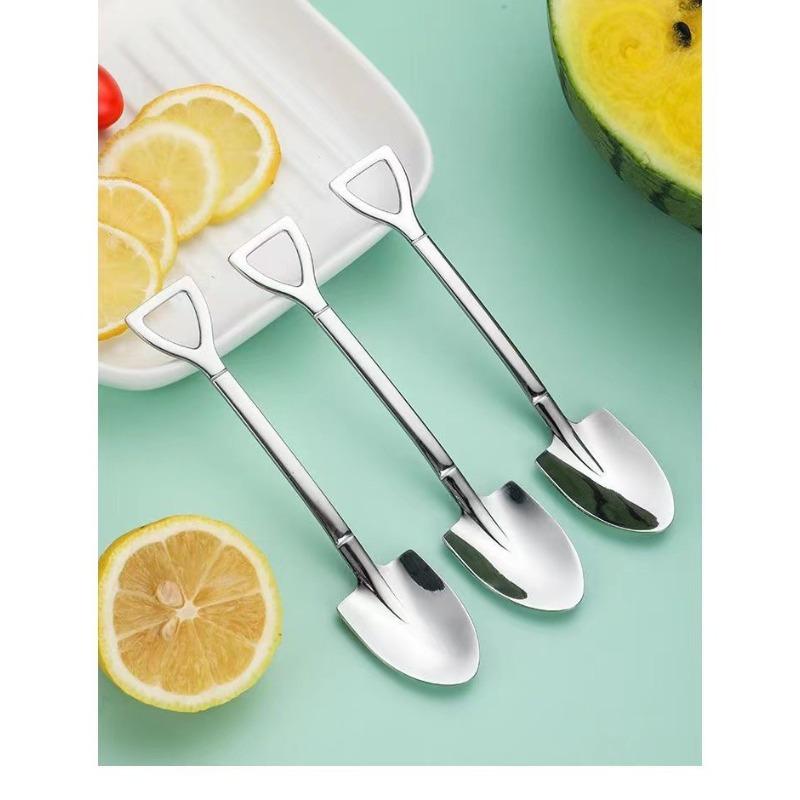 304 Stainless Steel Iron Shovel Spoon Coffee Ice Cream Spoon Engineering Shovel Retro Cute Square He