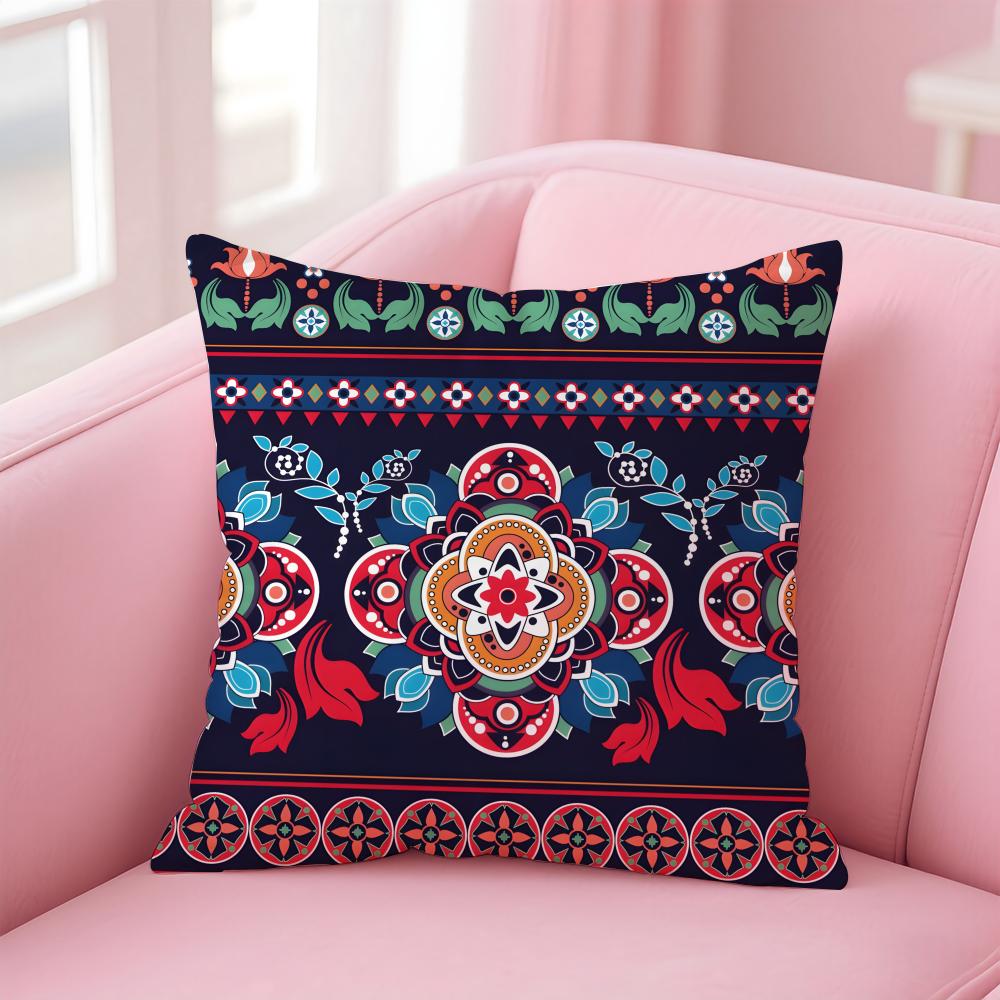 Fashion Colorful Chinese Ethnic Pattern Designs Cushion Cover Pillowcase Short Plush Invisible Zipper Room Sofa Cushion Cover