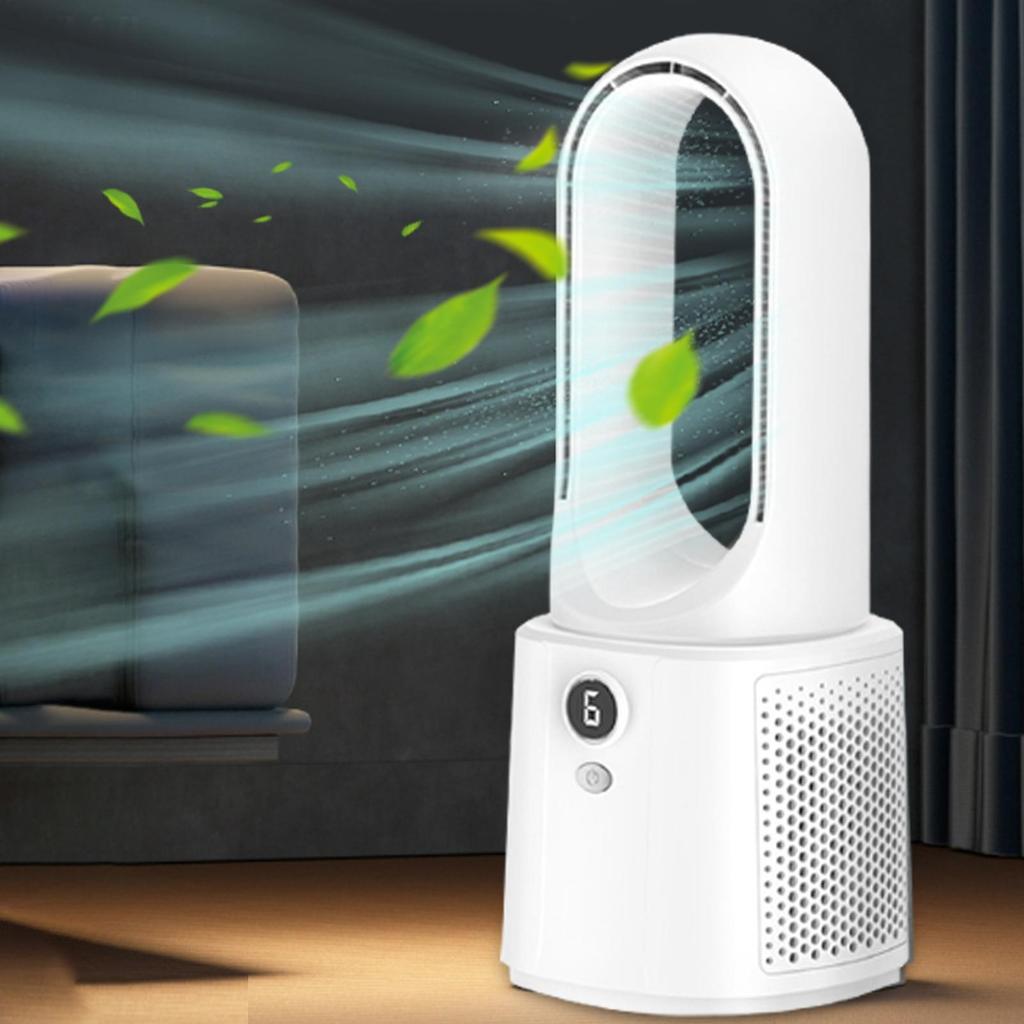 Tragbarer Ventilator USB Luftkühlventilatoren Elektrischer Lüfter ohne Rotor Leise Wiederaufladbar Kleiner Ventilator mit Nachtlicht 6-Gang Stummer Tischkühler