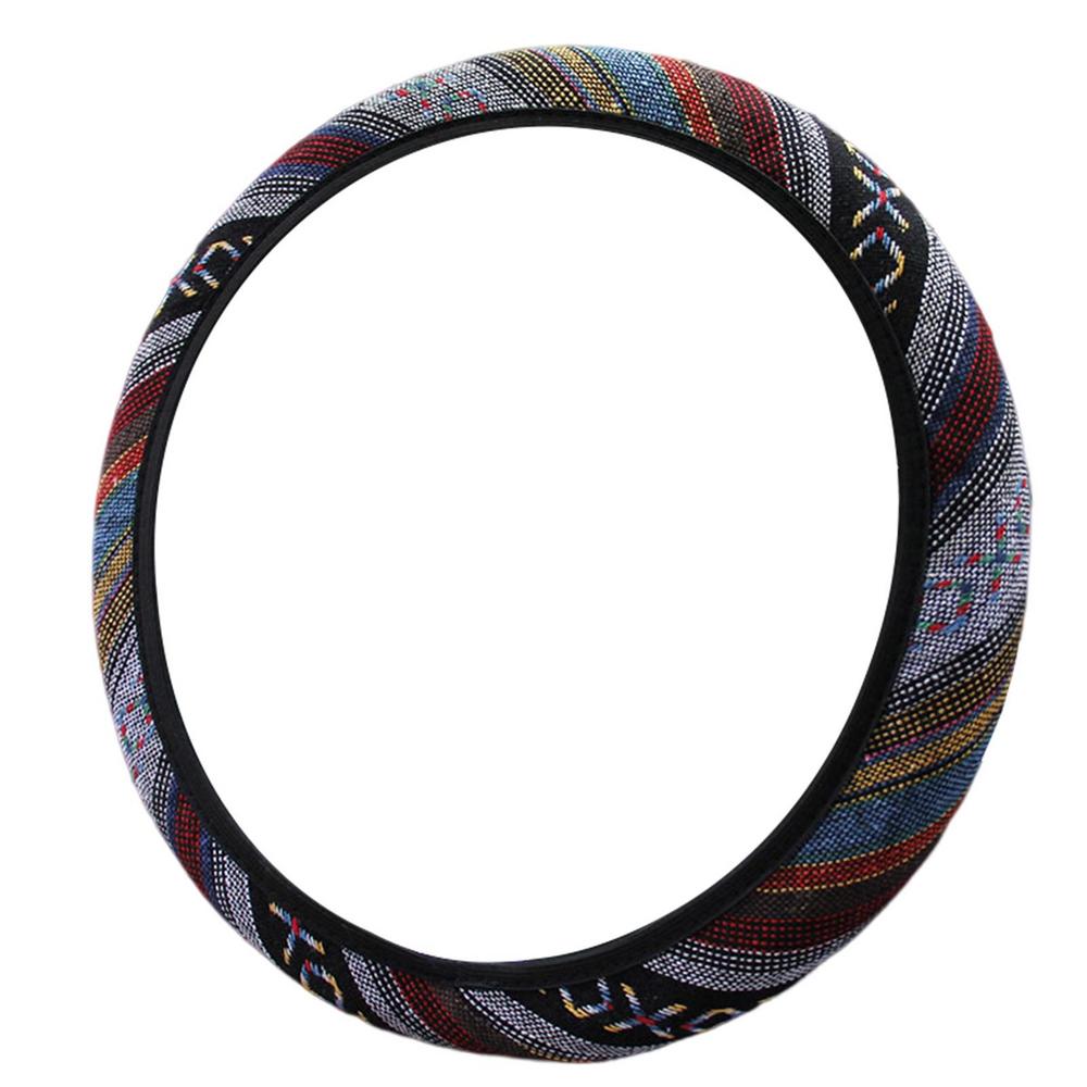 Flax Steering Wheel Cover Elastic Breathable Flax Cloth Cover No Inner Ring Ethnic Style Steering Wheel Decor Cover All Seasons