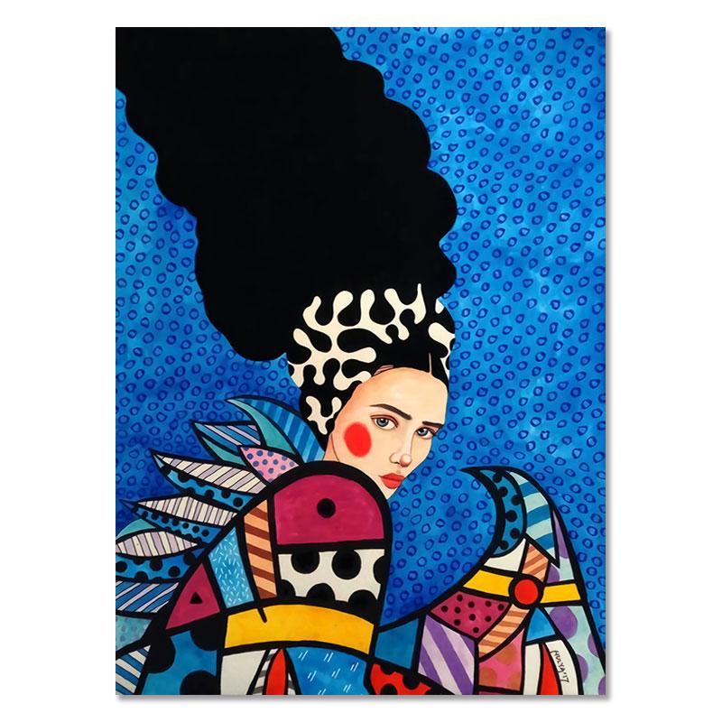 Moderne kvinner Fargerike blomsterhår Pike Veggkunst Lerretsmaling Nordisk plakat Vintage veggbilder til stuen