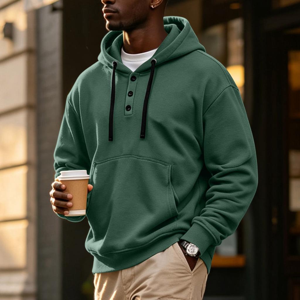 Men's Hoodie with Button Front, Casual Athletic Pullover Sweatshirt for Workout and Everyday Wear