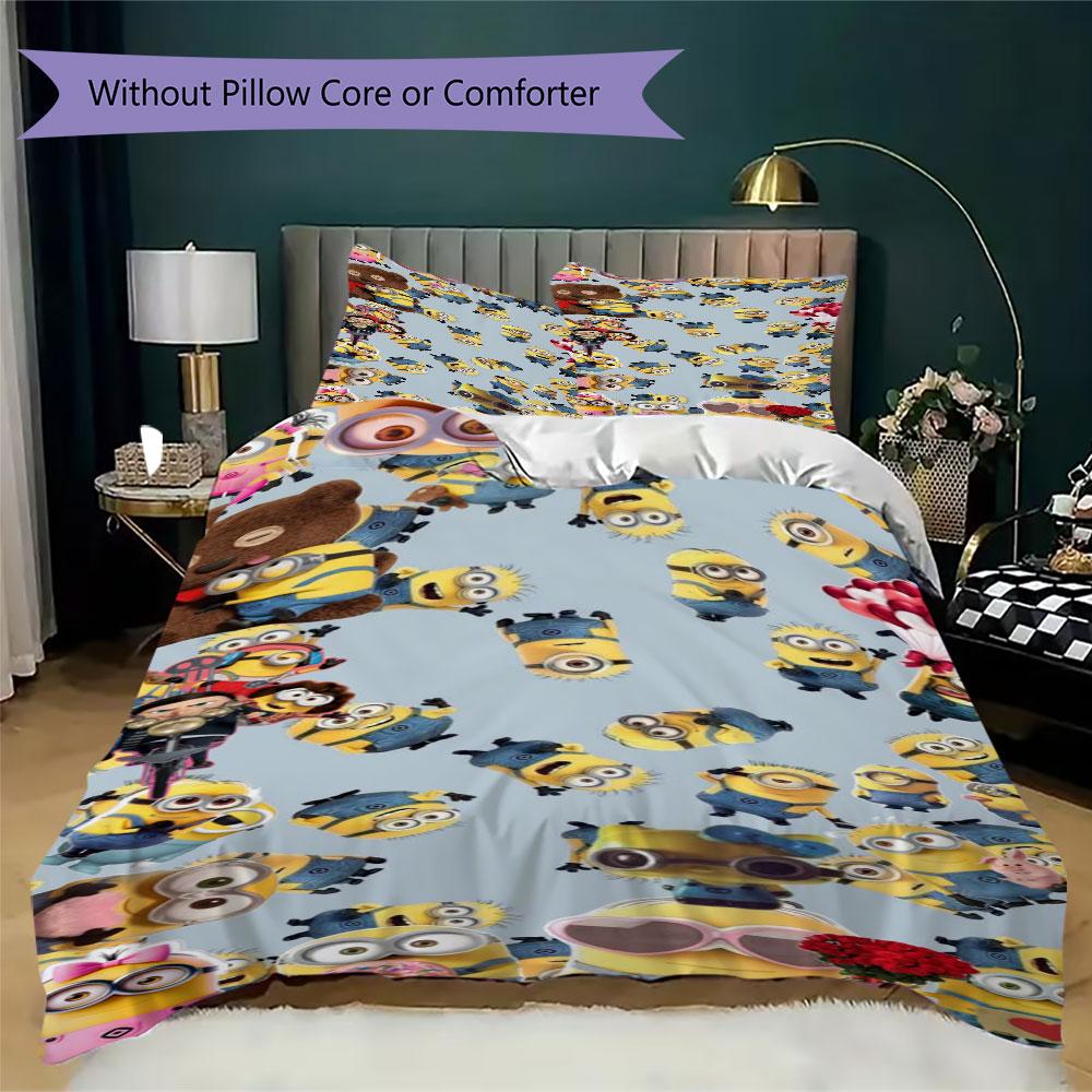 Minions Themed Printed Bedding 3PCS Cute Cartoon Suit For Children Boys Teens Bedroom Home Decoration