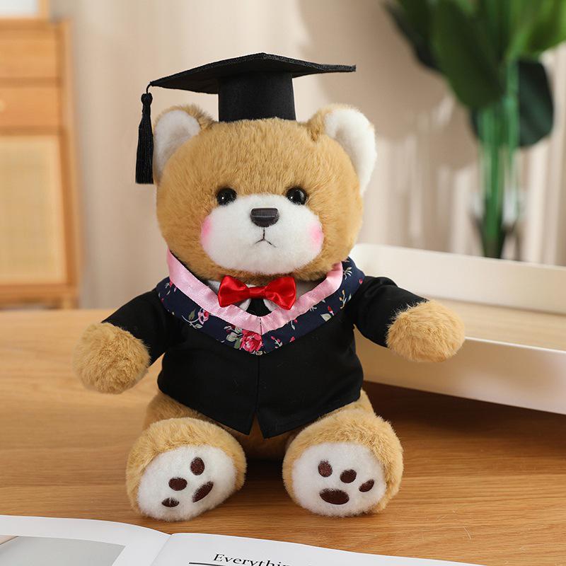 Graduation Doctor Bear Plush Toy with Hat & Red Bow Tie - Customizable Logo Option
