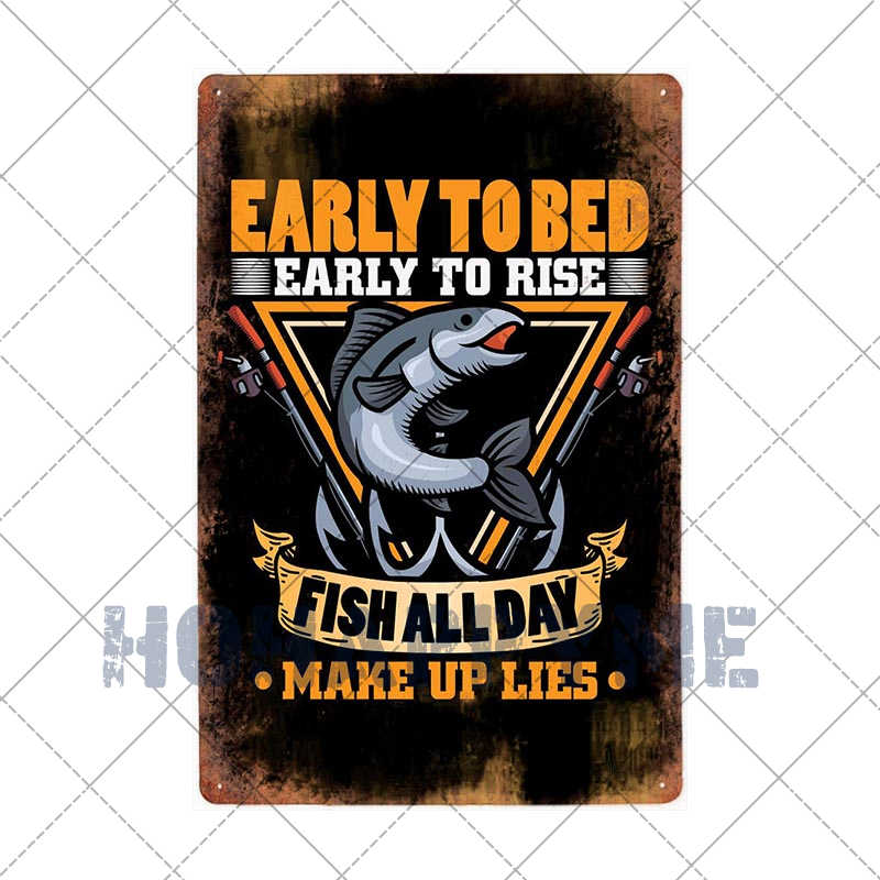Fish Vintage Posters Sign Metal Plates Fisherman Fishing Solves Rules Classic Salmon Plaques Home Decoration Accessories 20X30CM