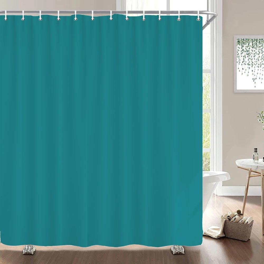 1Pcs Black Gray White Solid Color Printed Fabric Waterproof Shower Curtain, Home Decoration Bathroom Curtain, With Hooks