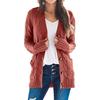 Women Autumn Open Front Knitted Cardigan Sweater Button Pockets Outwear Coat