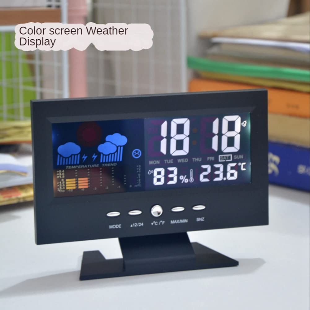 Xsdjasd 1 Set LCD Color Screen Digital Snooze Alarm Clock Weather Forecast Station Temperature Humidity Time Date Display Clock Home Plastic