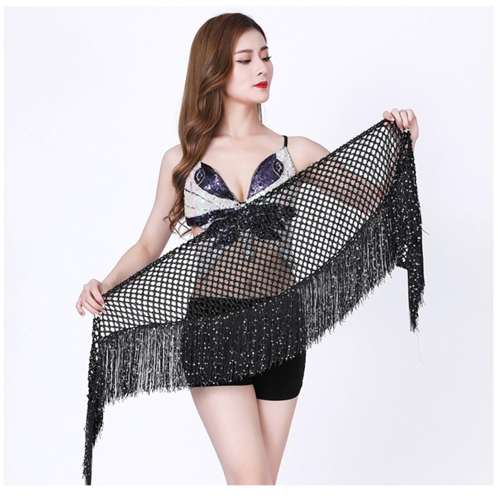 Practice Dance Hip Scarf For Women Mesh Dangling Belly Dance Belt Hip Skirt Scarf Tassels Bling Sequins Wrap