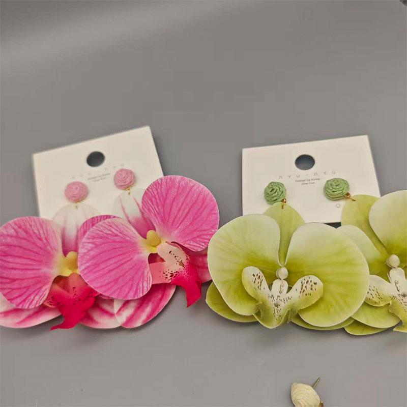 European-American Cross-Border Earrings: Women's Fashion 3D Butterfly Orchid Flower Head Jewelry, Exaggerated High-End Style