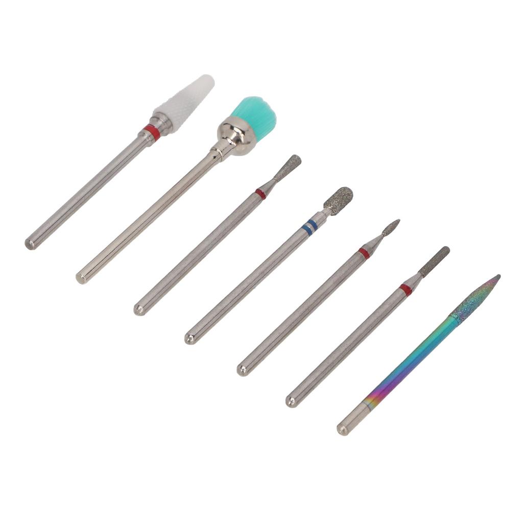 7pcs Ceramic Nail Drill Bit Rotatable Polishing Shaping Portable Cuticle Remover Bits for Nail Salon Home