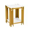 Nightstand with 2 Shelves, Gold Metal Frame with Glitter Effect, Marble Look, MDF for Bedroom, Living Room and Hallway, White & Gold-H55/W43/D40 cm