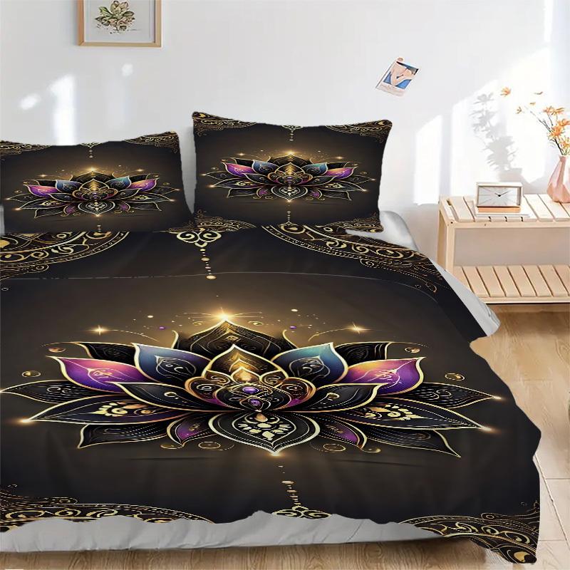 3pcs Lotus Mandala Bedding Set. Soft and Comfortable with No Core Included (1x Duvet Cover + 2x Pillow Covers) Yy251009261