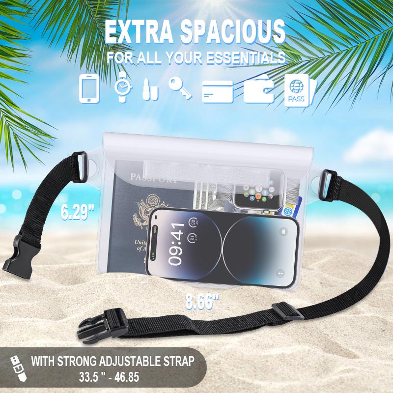 2 PACK Waterproof Waist Phone Bag Large Capacity Swimming Storage Pouch Clear Belt Waist Pack