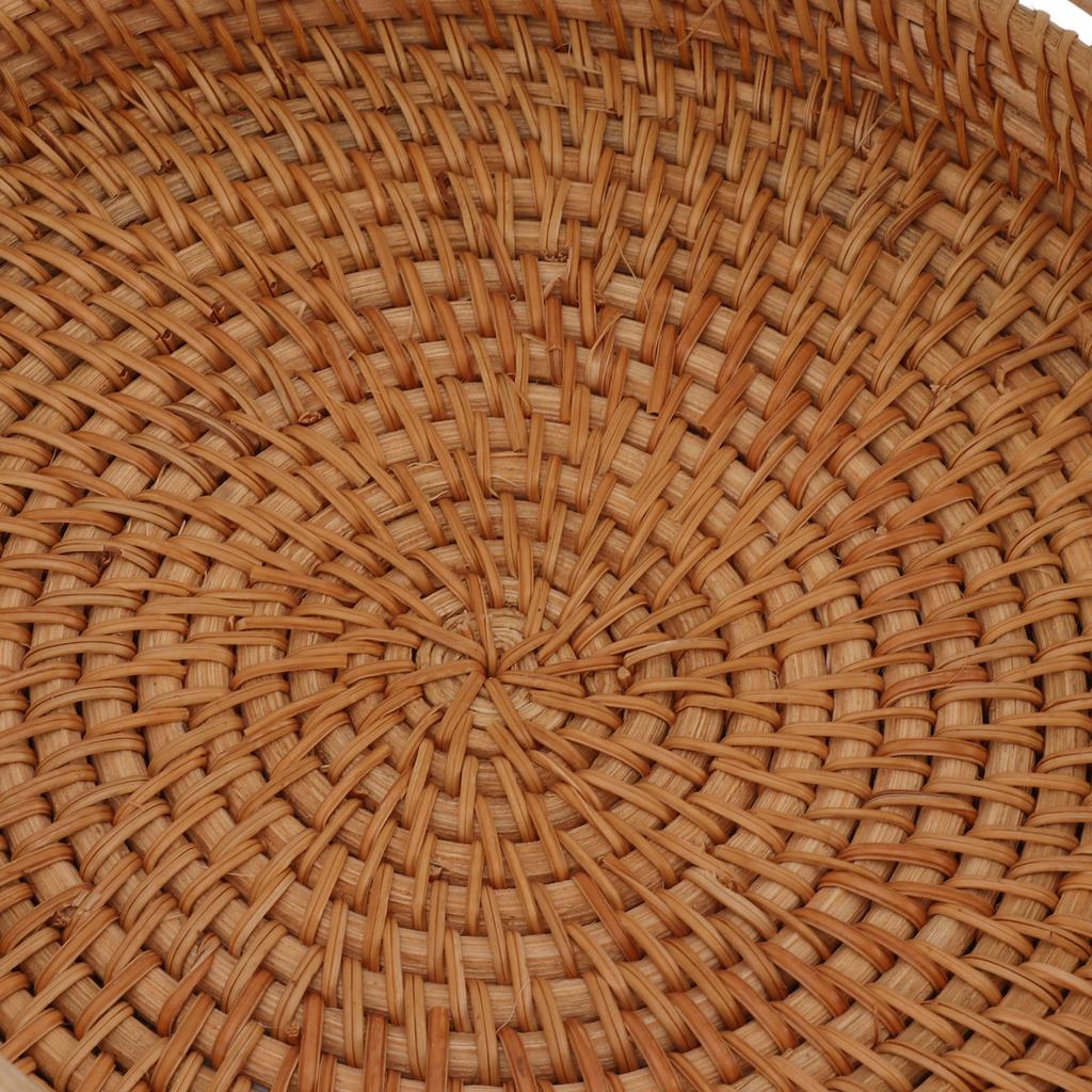 Coffee Table Decorative Tray Traditional Design Round Serving Tray with Solid Wood Handle Hand Woven Large Capacity for Home