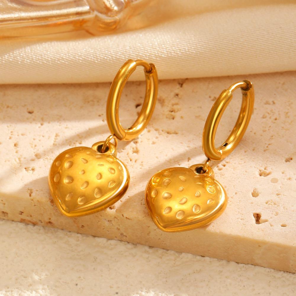 Temperament Sweet Inlay Zircon Gold Color Cherry Strawberry Pineapple Pendant Hoop Earrings for Women Stainless Steel Jewelry