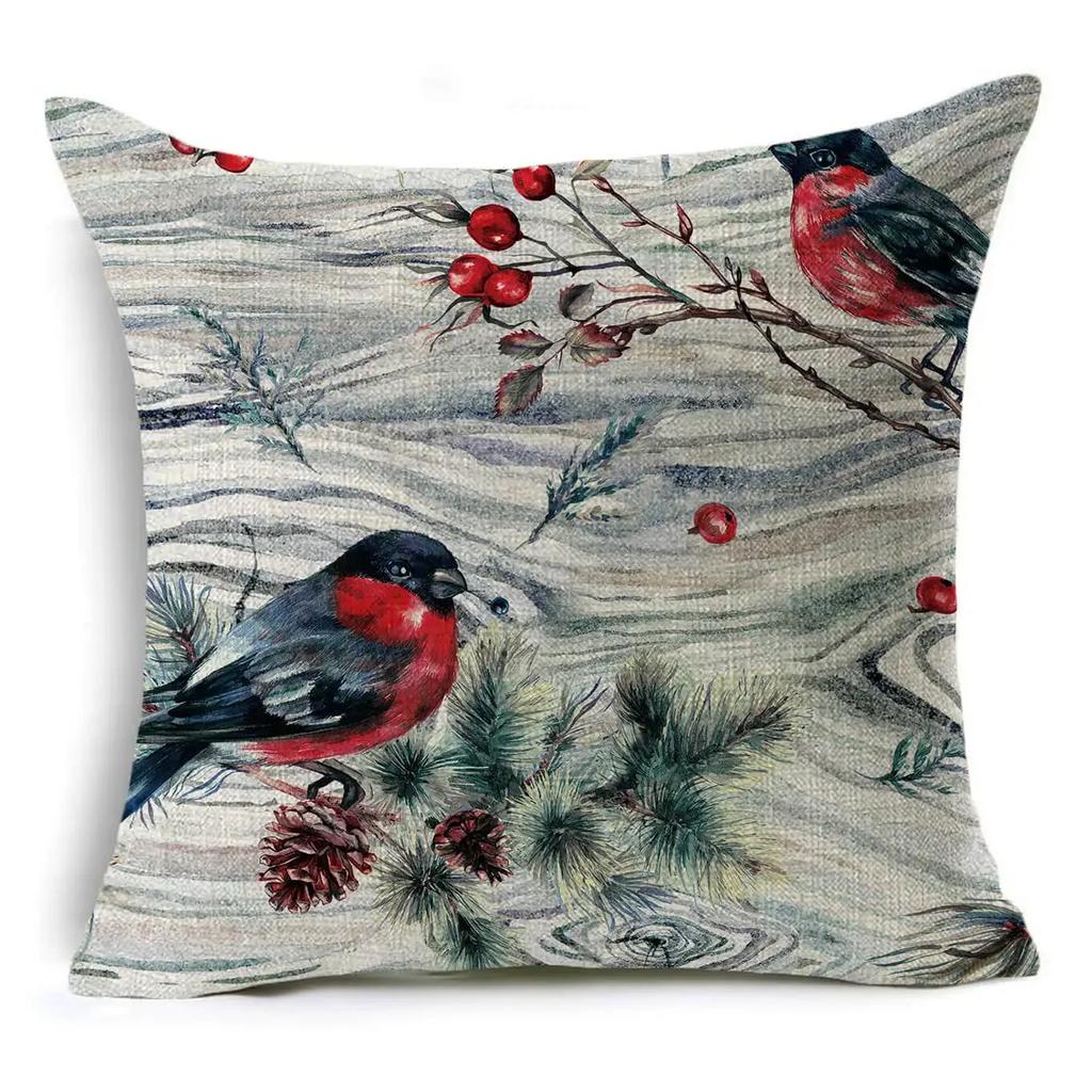 45*45Cm Merry Christmas Cushion Cover Birds Garland Pillowcase Single Sided Print Polyester Sofa Pillow Case For Home Xmas Decor