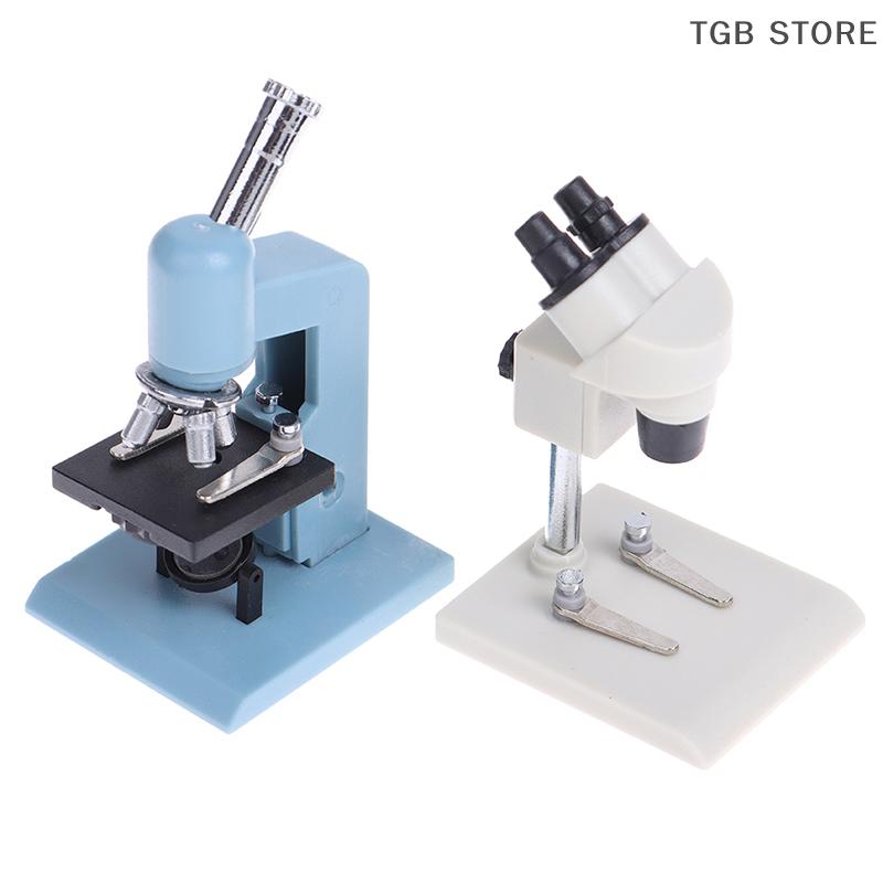 1Pc 1:12 Blue White Microscope Laboratory Equipment Model Dollhouse Miniature Experimental Scene Decor Toy