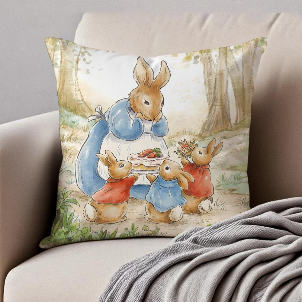 

Retro Cute Cartoon PPeter Rabbit Cushion Cover Pillowcase Antidustmite Invisible Zipper Short Plush Sofa Cushion 30X30cm